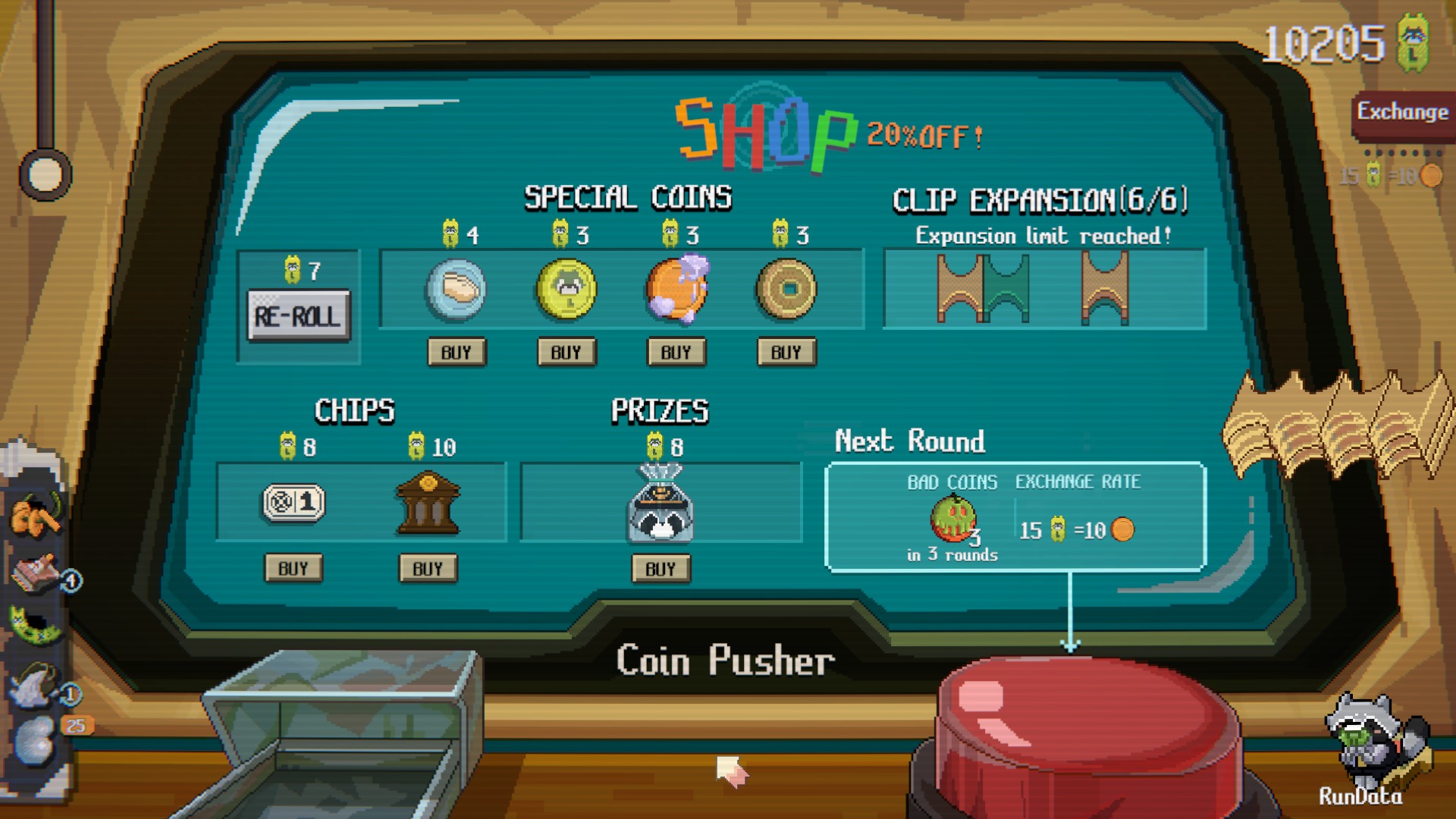 The shop screen in Raccoin.