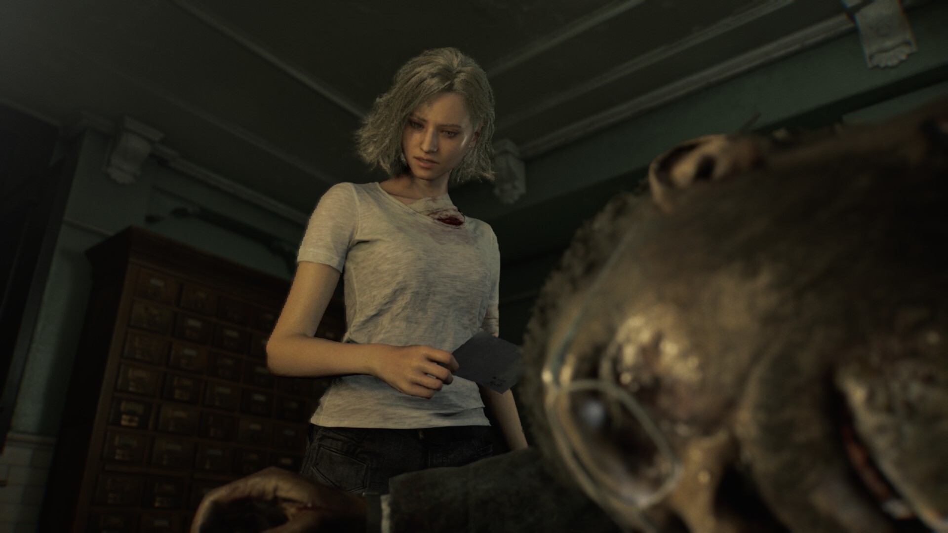 Grace next to a dead body