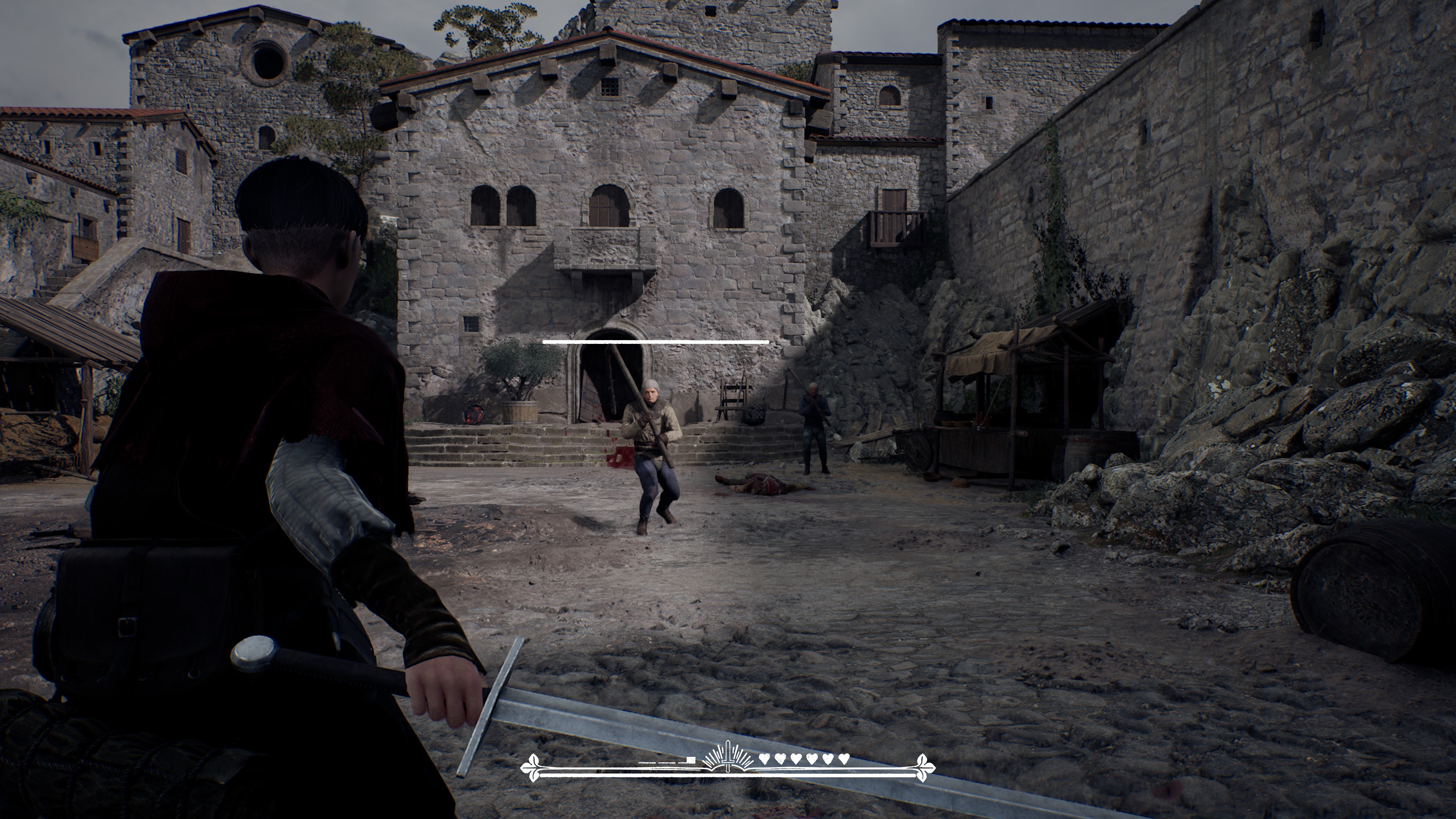 1348 Ex Voto screenshot showing Aeta fighting enemies in medieval Italy with a longsword.