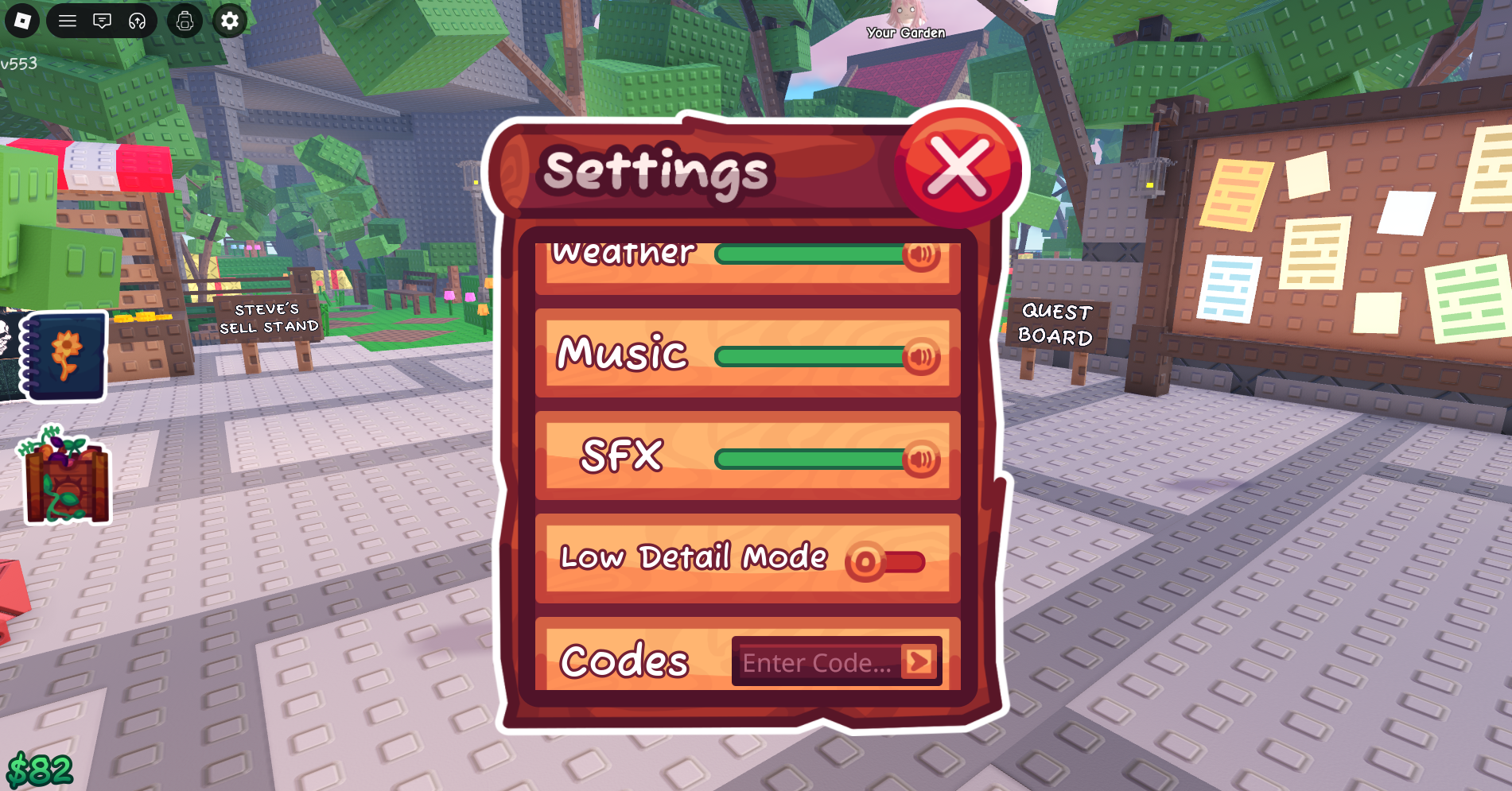 Roblox Garden Horizons code redemption screenshot