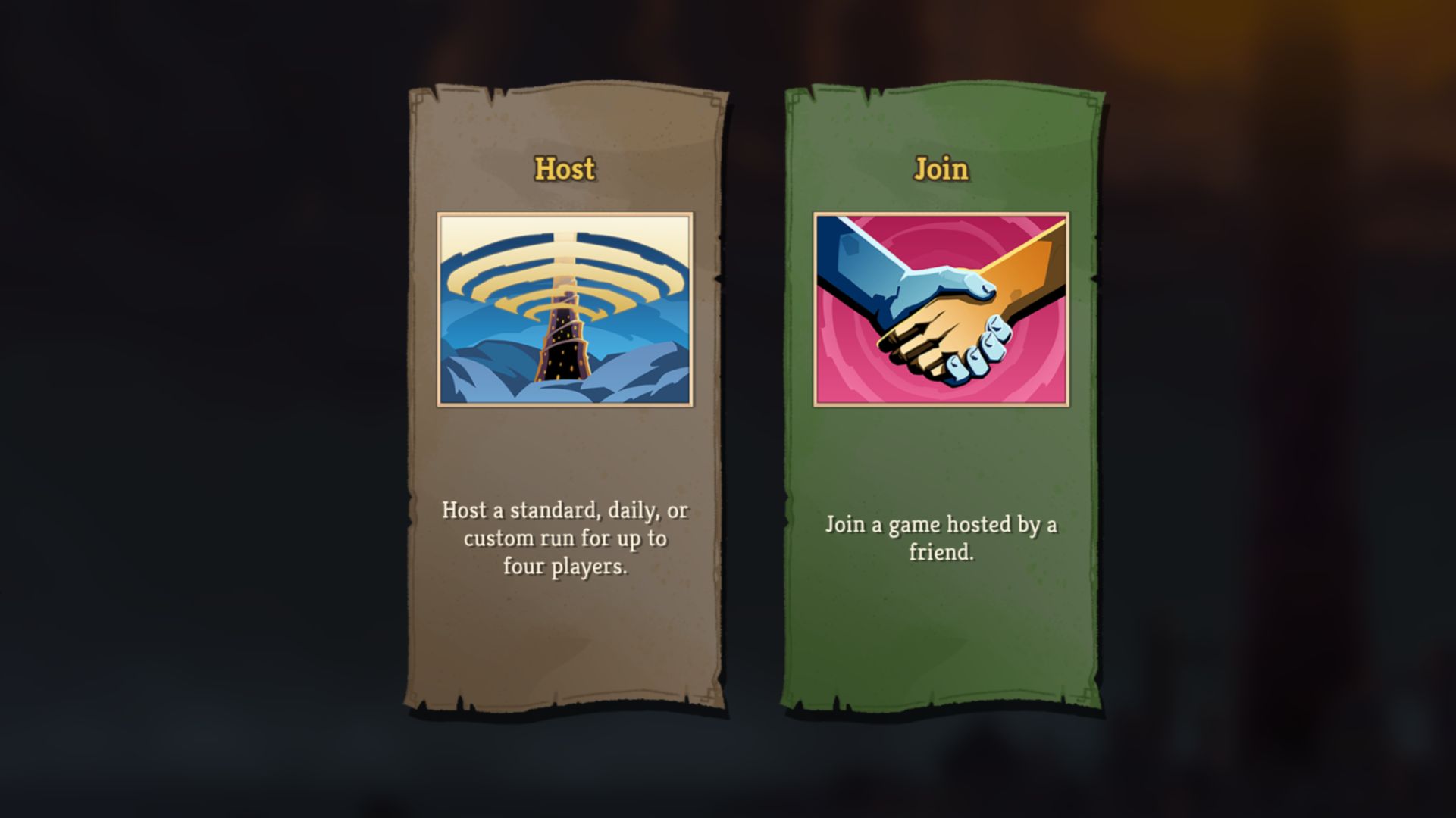 Slay the Spire 2 multiplayer new game screen with options for Host and Join