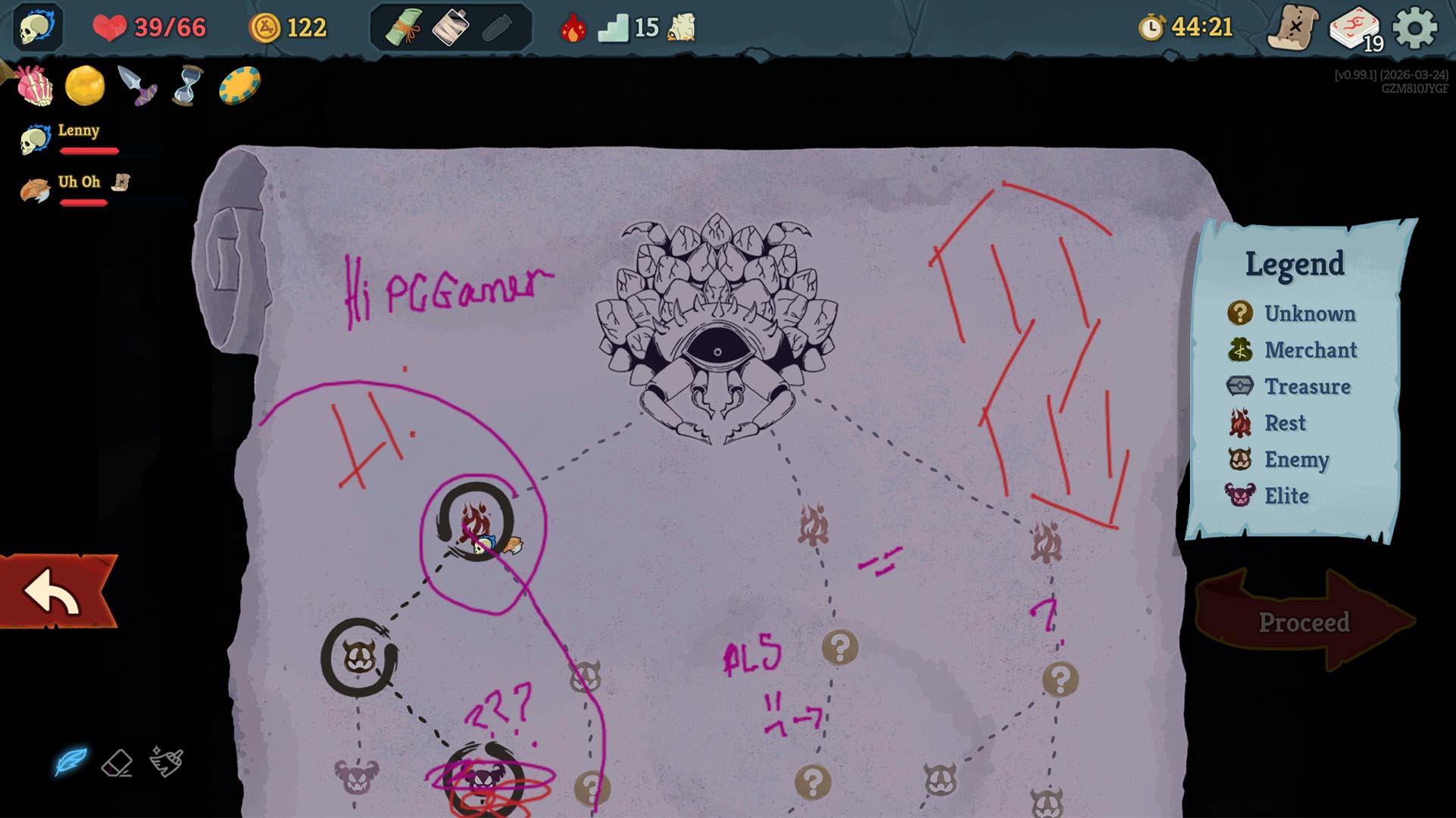 Slay the Spire 2 multiplayer map with two players drawing on the path