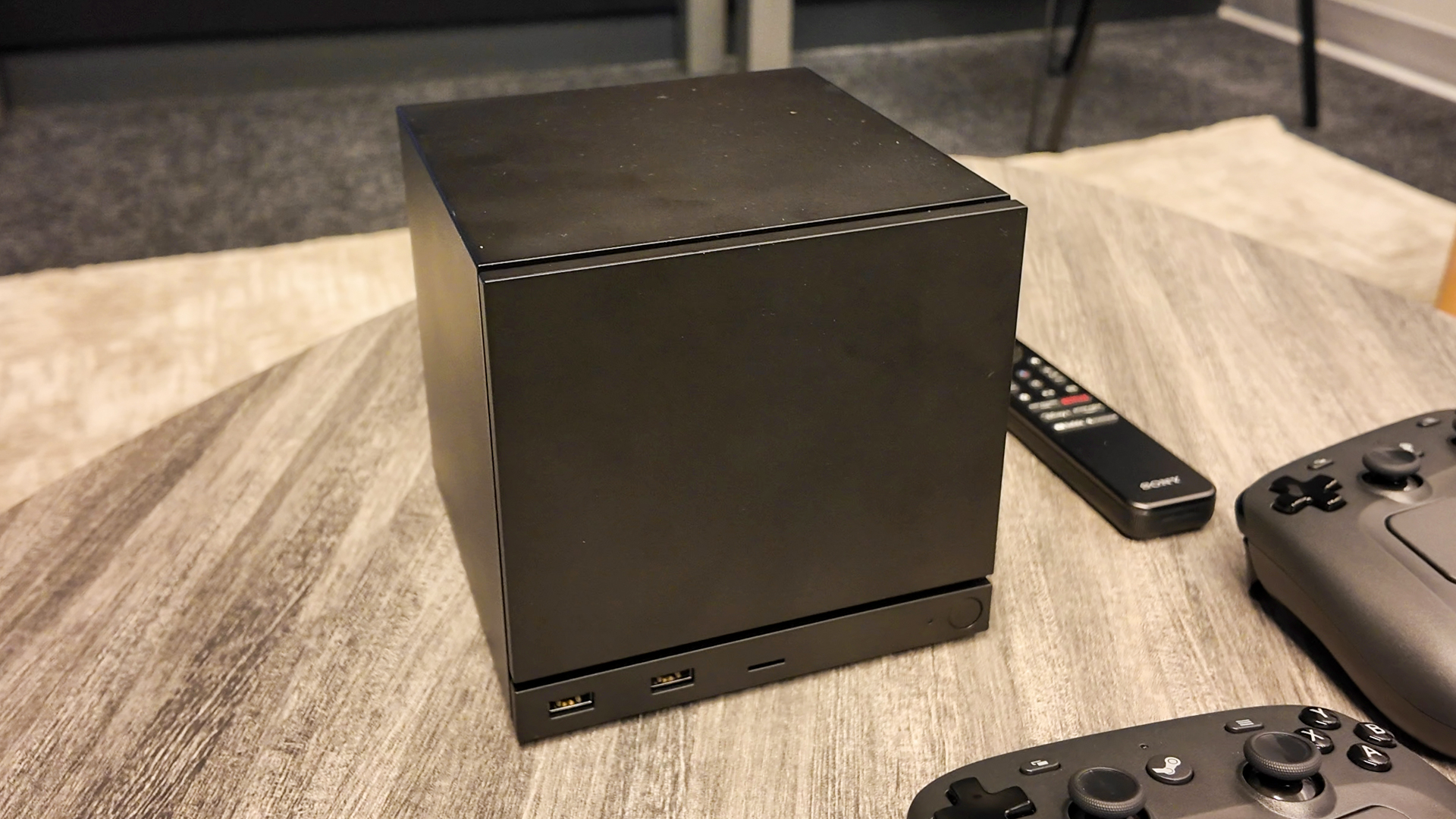 Valve's new Steam Machine during a visit to Valve HQ in Bellevue, Washington. The Steam Machine is a compact living room gaming PC.