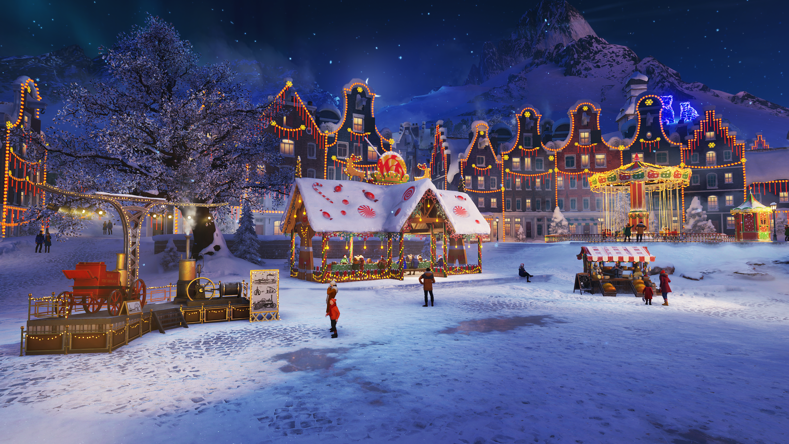 A Christmas scene at night in World of Tanks.