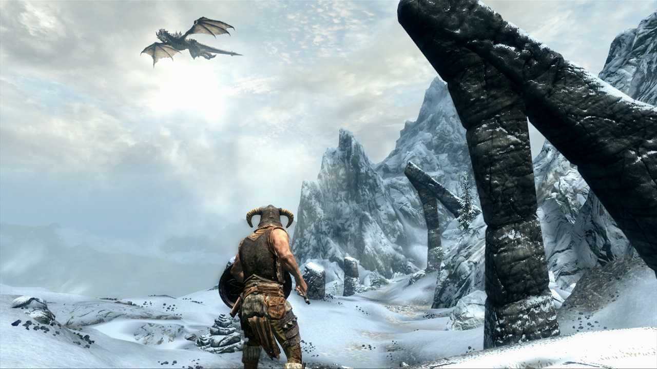 A dragon flying above the player