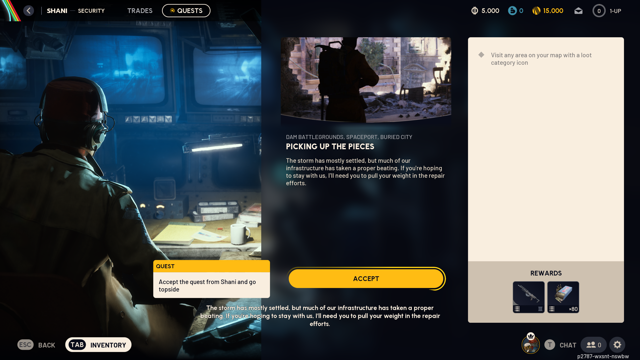 Arc Raiders: A player speaking with Shani to collect the Picking Up the Pieces quest.